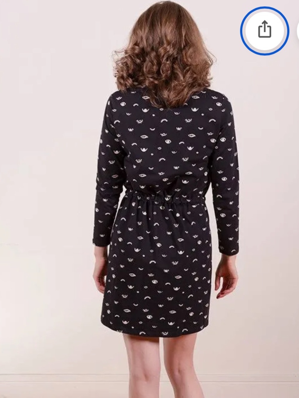 MATA TRADERS organic cotton ABBY LONG SLEEVE jersey knit DRESS medium mini BLACK - Picture 2 of 9